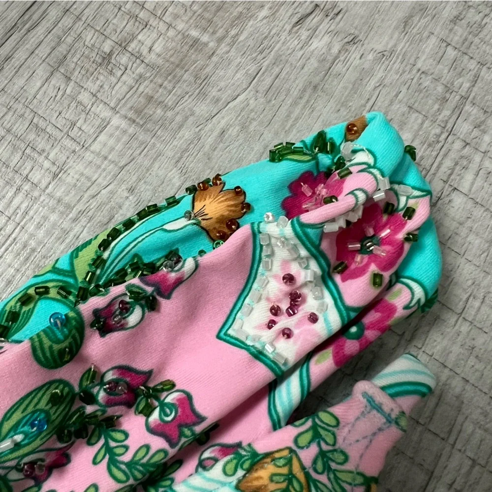 CIA.MARÍTIMA BRASIL Beaded Side Tie Floral Pink Turquoise Bikini Bottom Medium